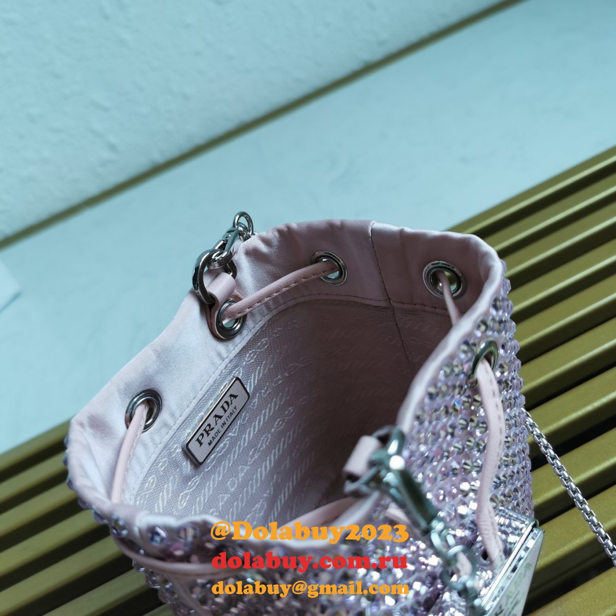 Designer Prada Replicas 1NR016 Crystal Embellished Satin Mini-pouch Bag