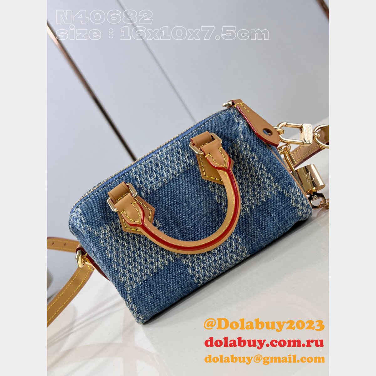Louis Vuitton Inspired N40682 Nano Speedy Damier Denim 3D Blue Denim