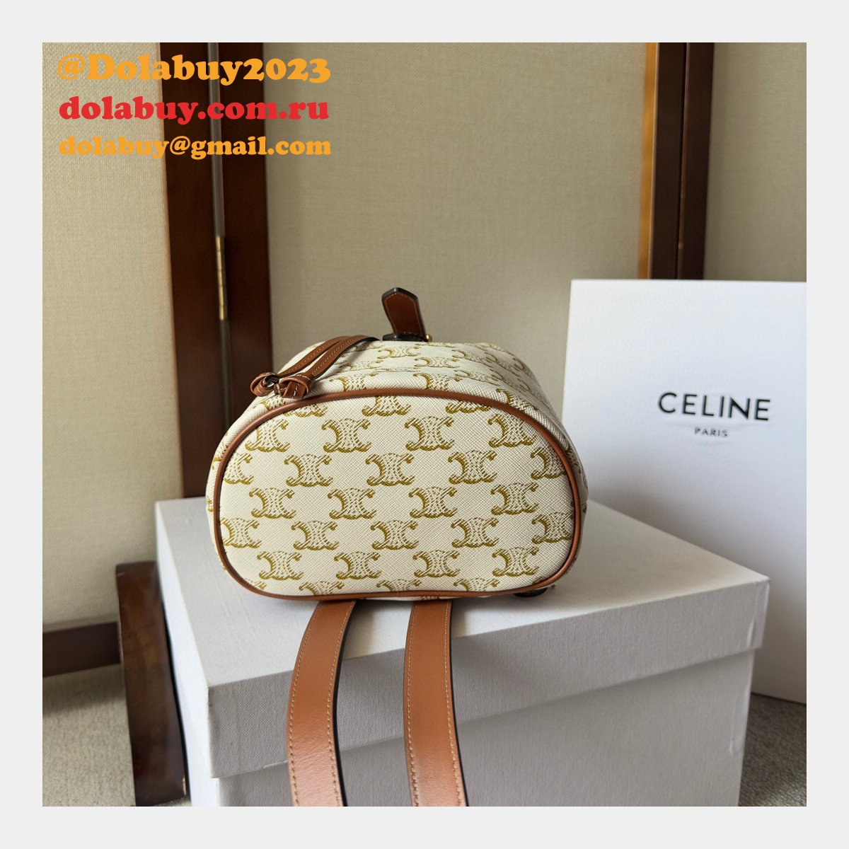 Backpack Celine Replica 197662 Folco Triomphe Canvas Bag