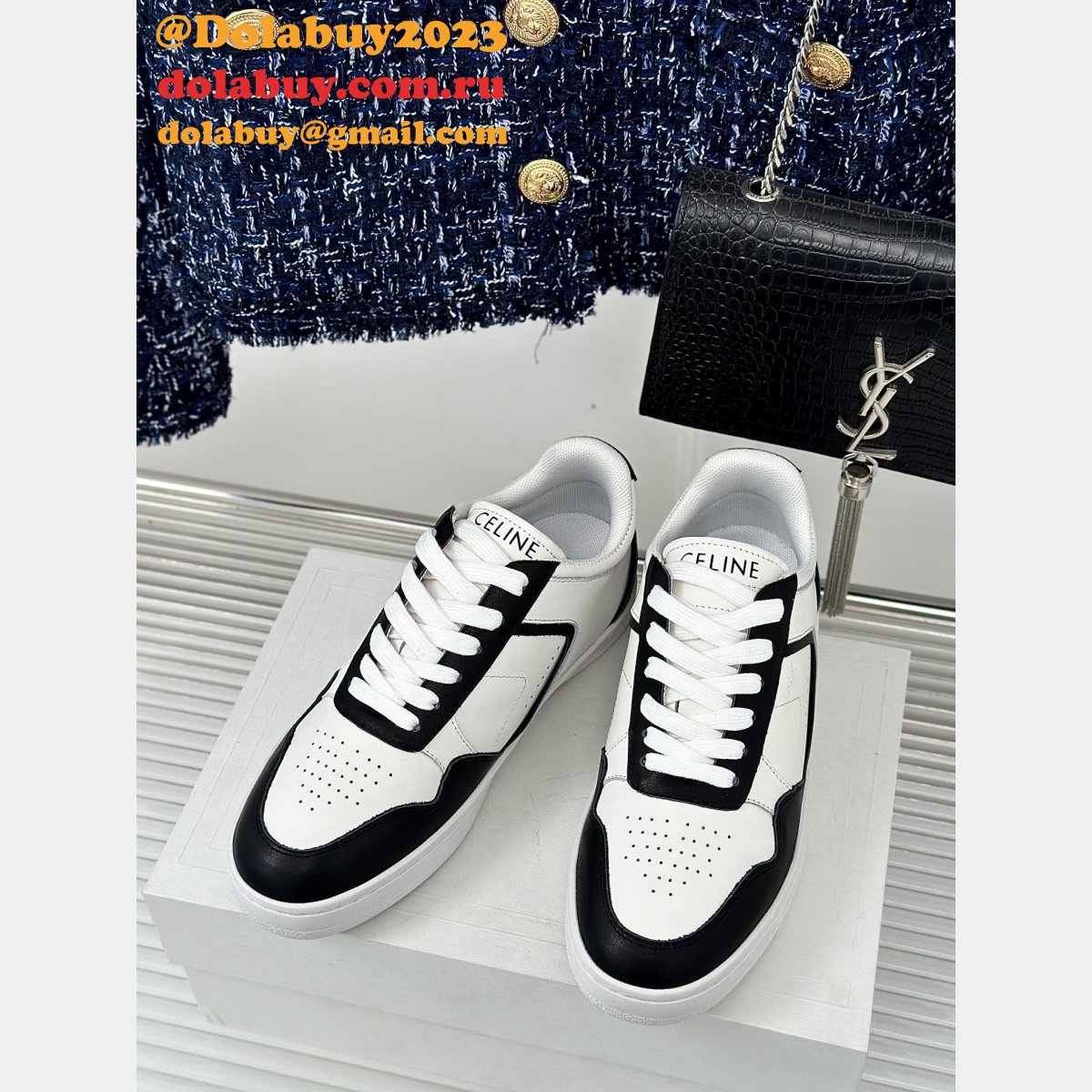 CELINE HOMME Suede-Trimmed Leather Sneakers