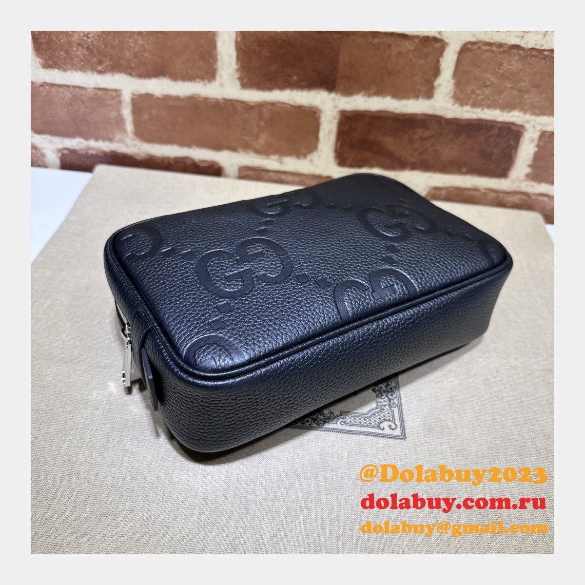 Gucci 766957 Replica Accessories Jumbo GG Toiletry Case Black Bag