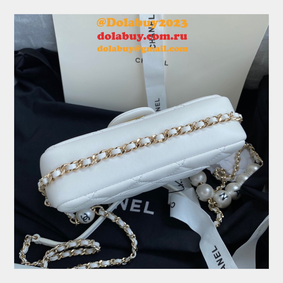 CC Replica Pearl CF Classic Flap 18cm Black/White Bags