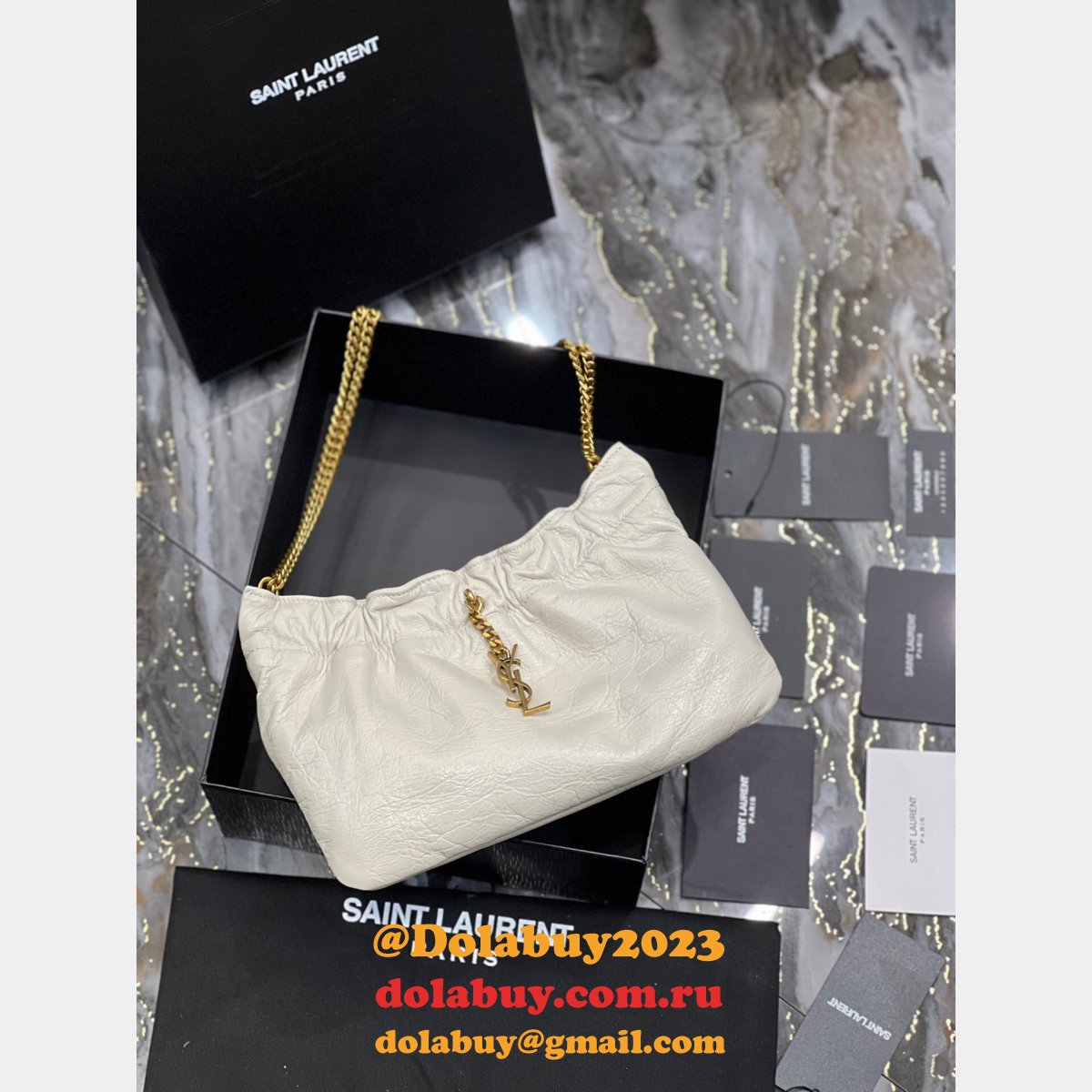 Top Quality Yves Saint Replica 681632 PacPac Ruched Leather Hobo Bag