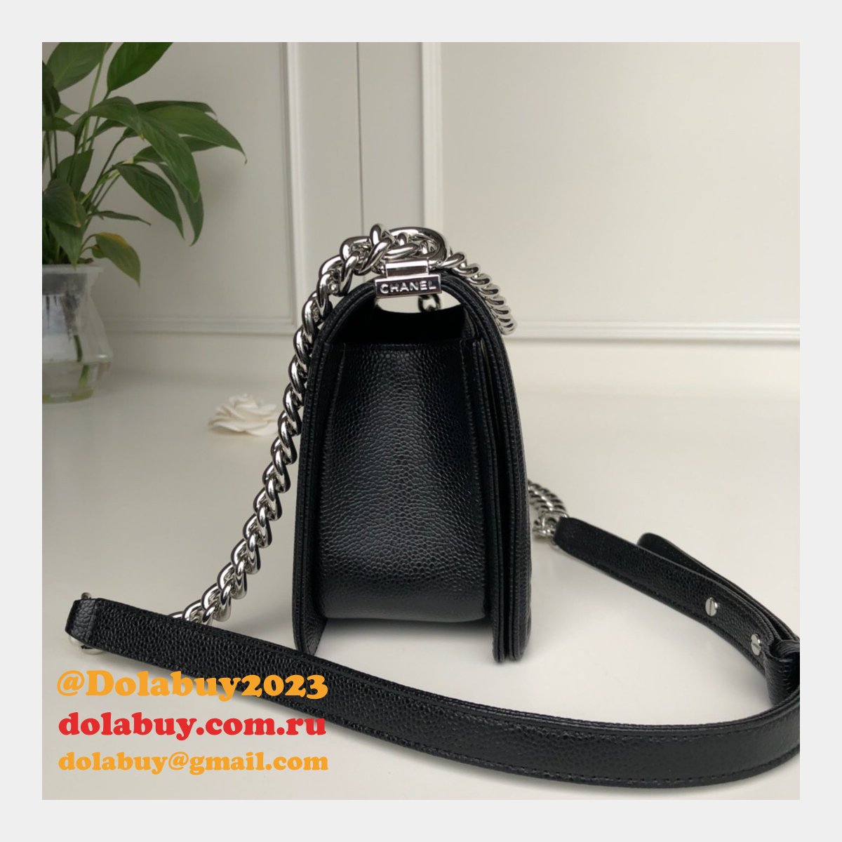 AAA+ CC Le Boy Luxury Replica Black Bags Caviar 25cm