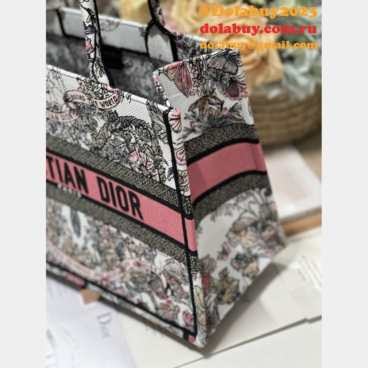 Christian Dior Buy Replica Book Tote Bayadere D-Stripes Pink