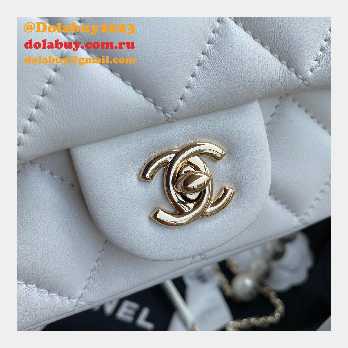 CC Replica Pearl CF Classic Flap 18cm Black/White Bags