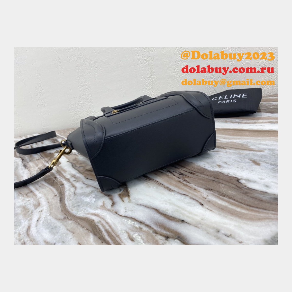 Celine Replica Navy blue Luggage plain calfskin portable