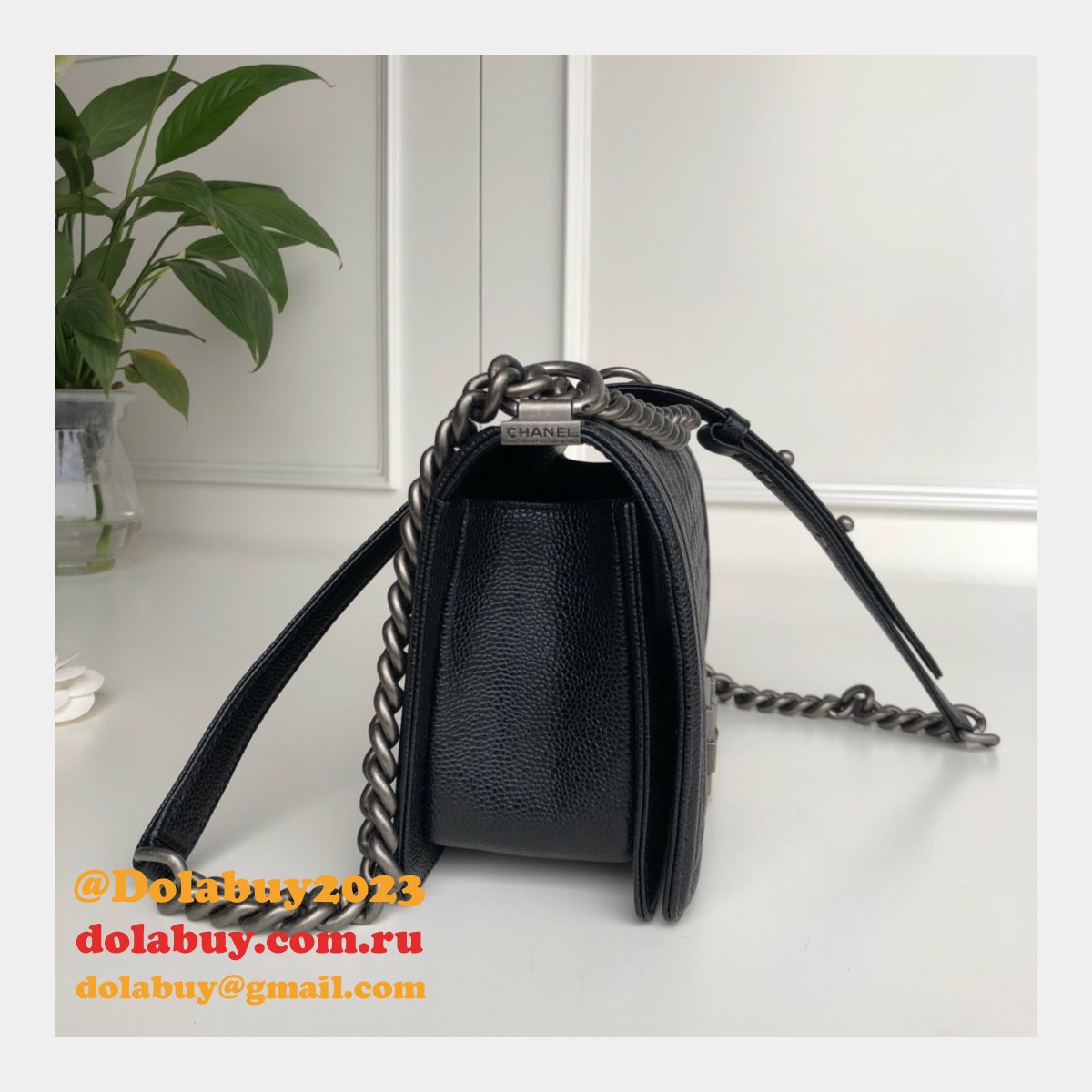 AAA+ CC Le Boy Luxury Replica Black Bags Caviar 25cm