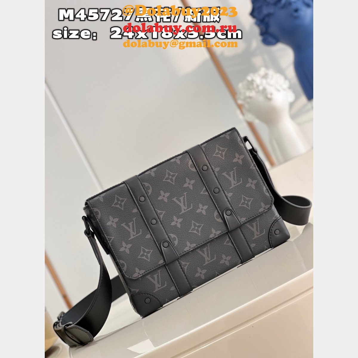 7 Star Louis Vuitton Fake Trunk Messenger Monogram Eclipse Canvas M45727 Grey