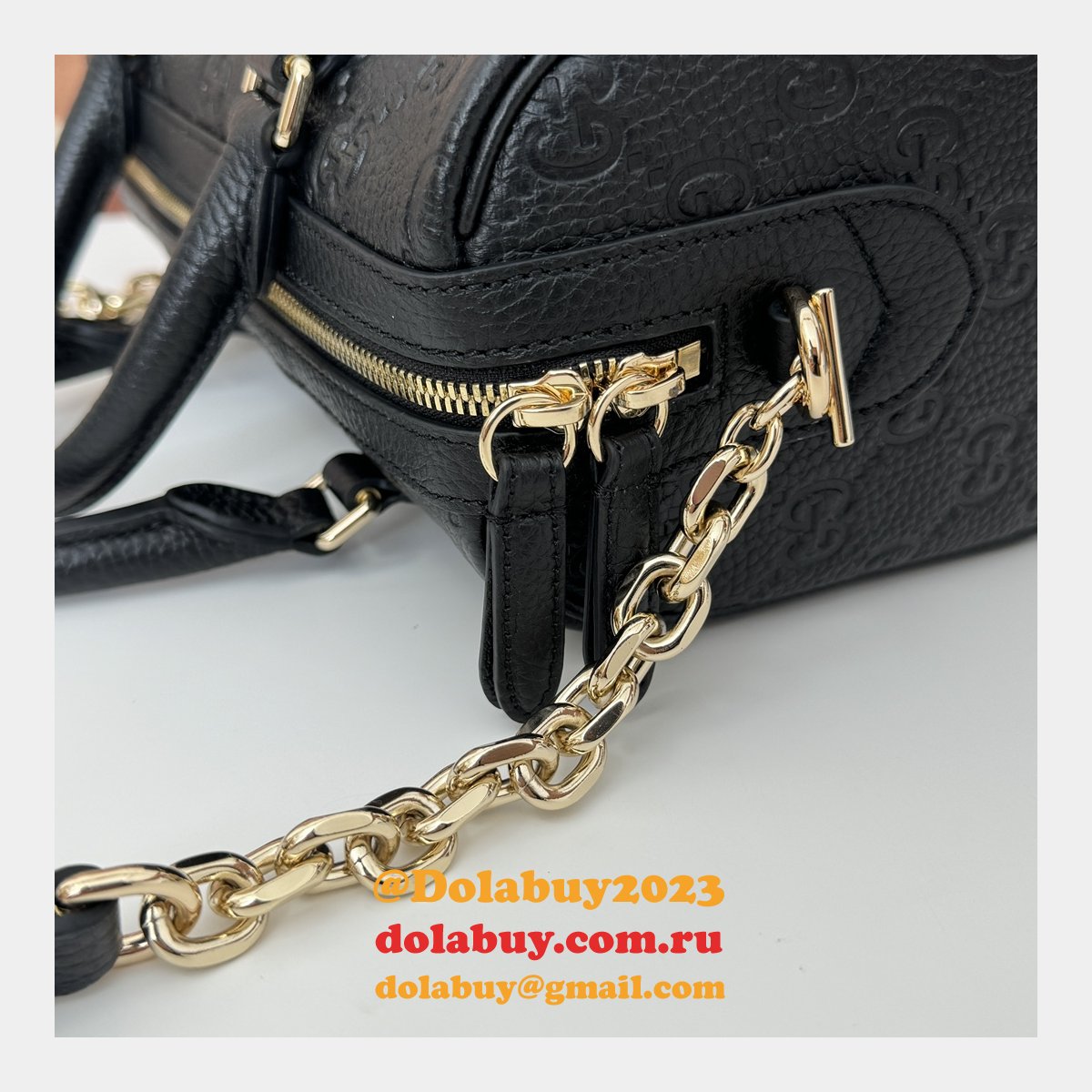 Gucci Luxury GG Emblem Boston Top Handle 815255 Black Knockoff Bag