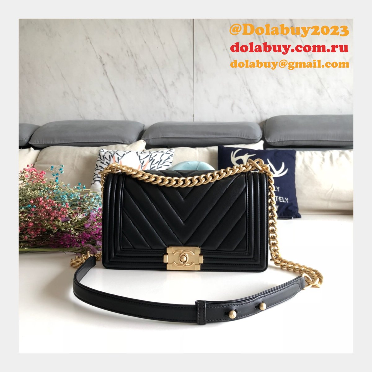 UK CC V Le Boy Top Quality Replica Black Bags Lambskin 25cm
