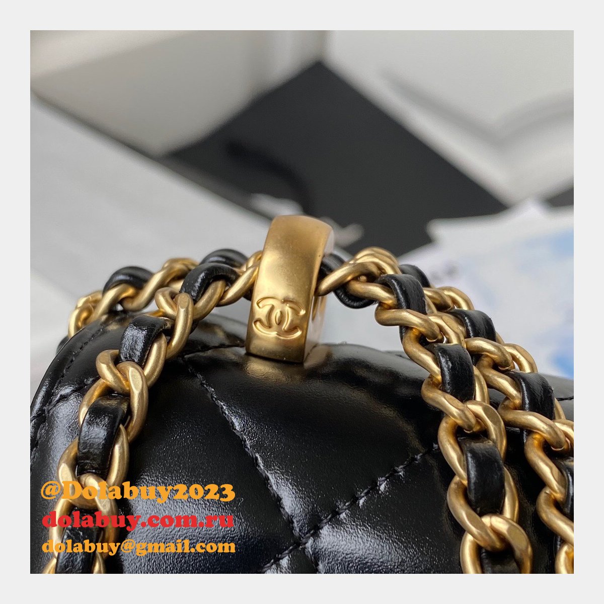 Designer Replica Calfskin & Gold-Tone Metal White Mini Flap AS2615 Bag