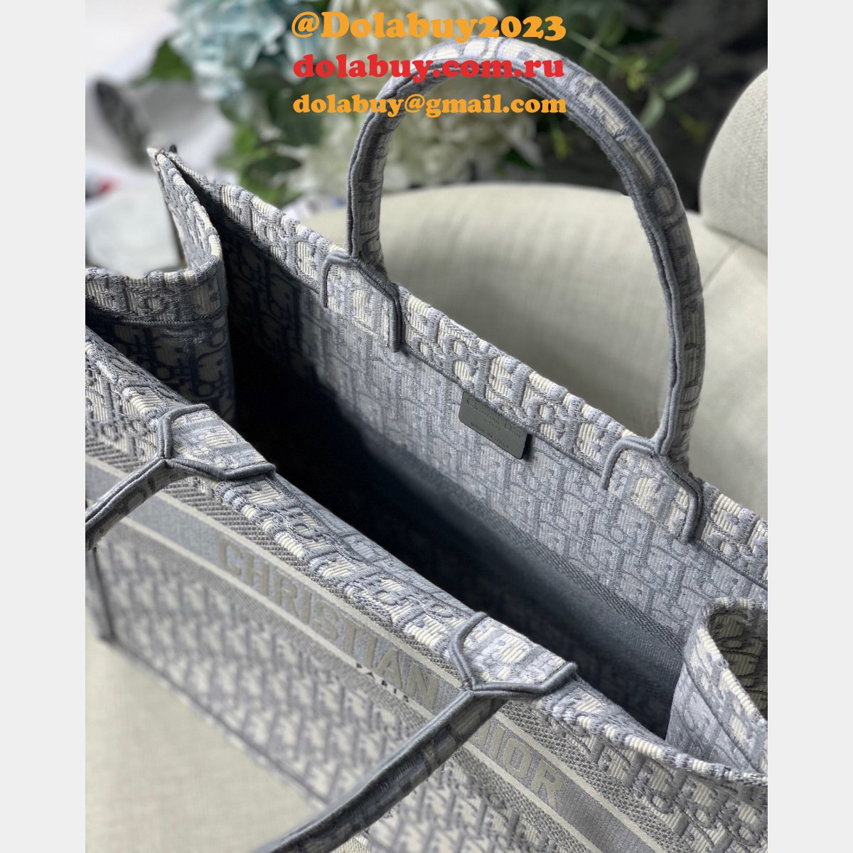 Luxury Christian Dior CD Book Tote grey Replica Bags