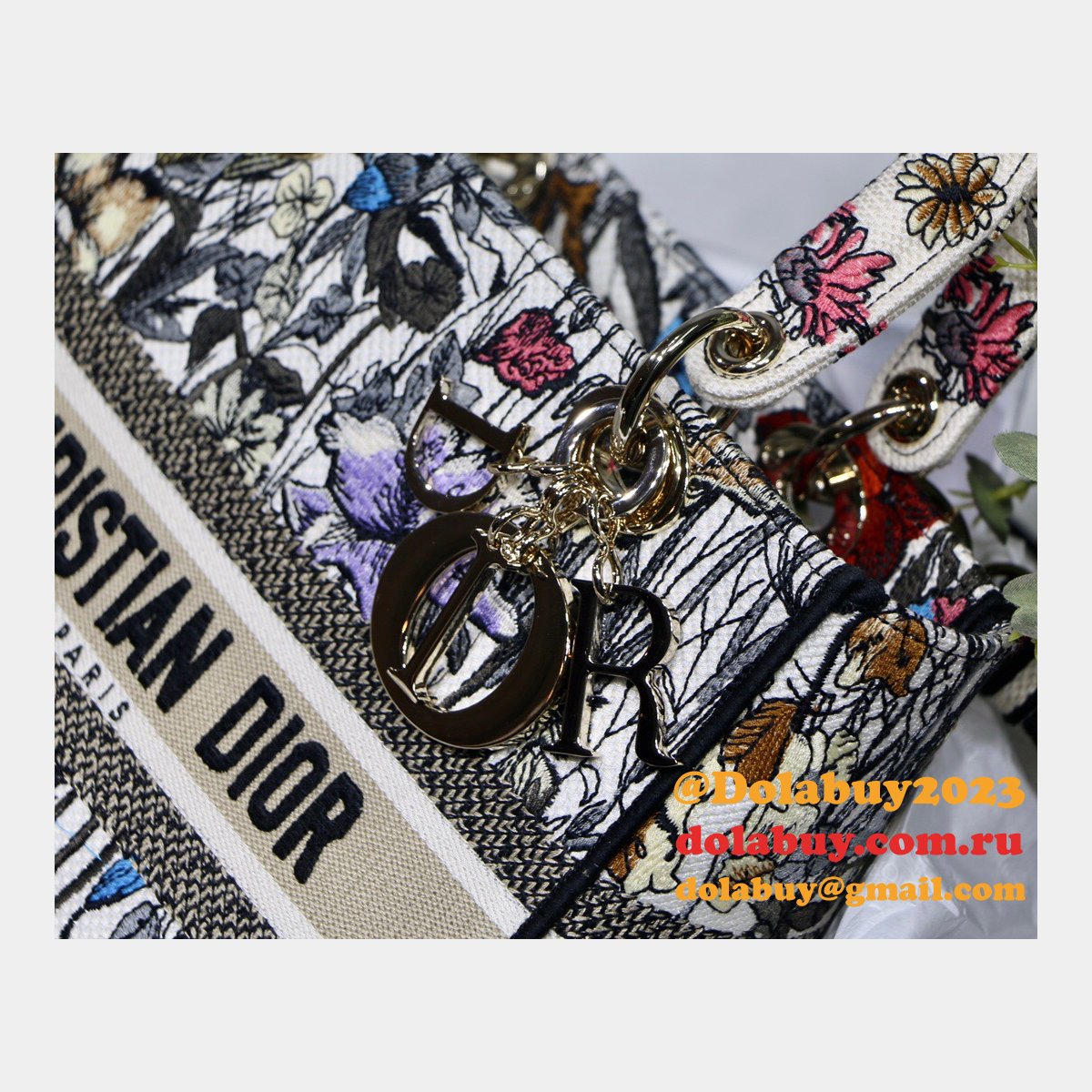 Lady D-Lite Bag Multicolor Lady Dior 24cm Replica Paisley Embroidery