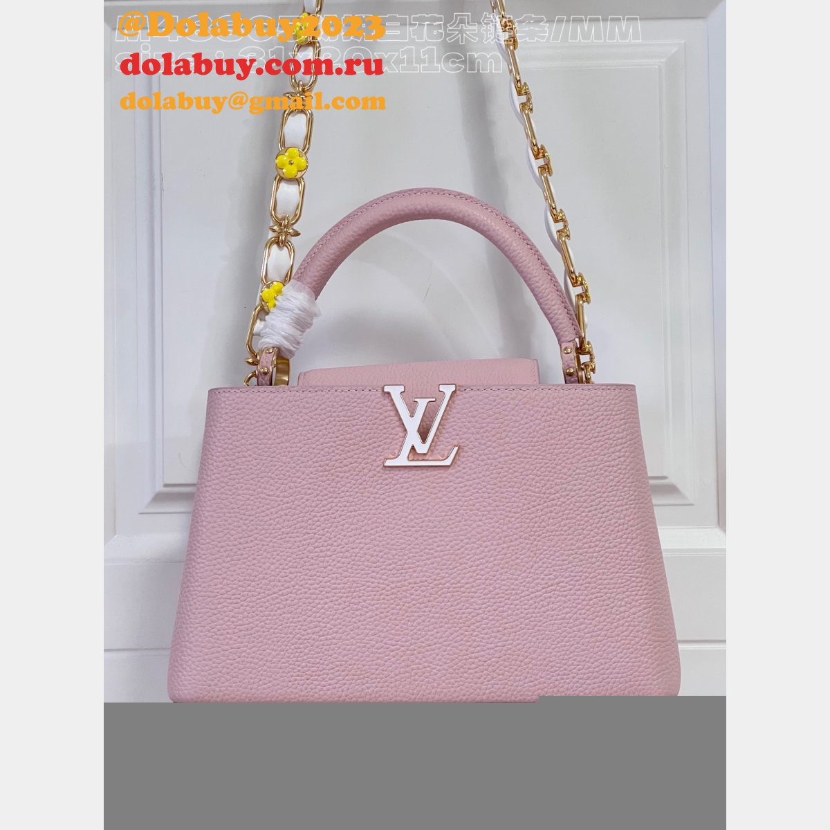 Pink White M48865 Flower Chain Knockoff The Capucines Replica LV Bag