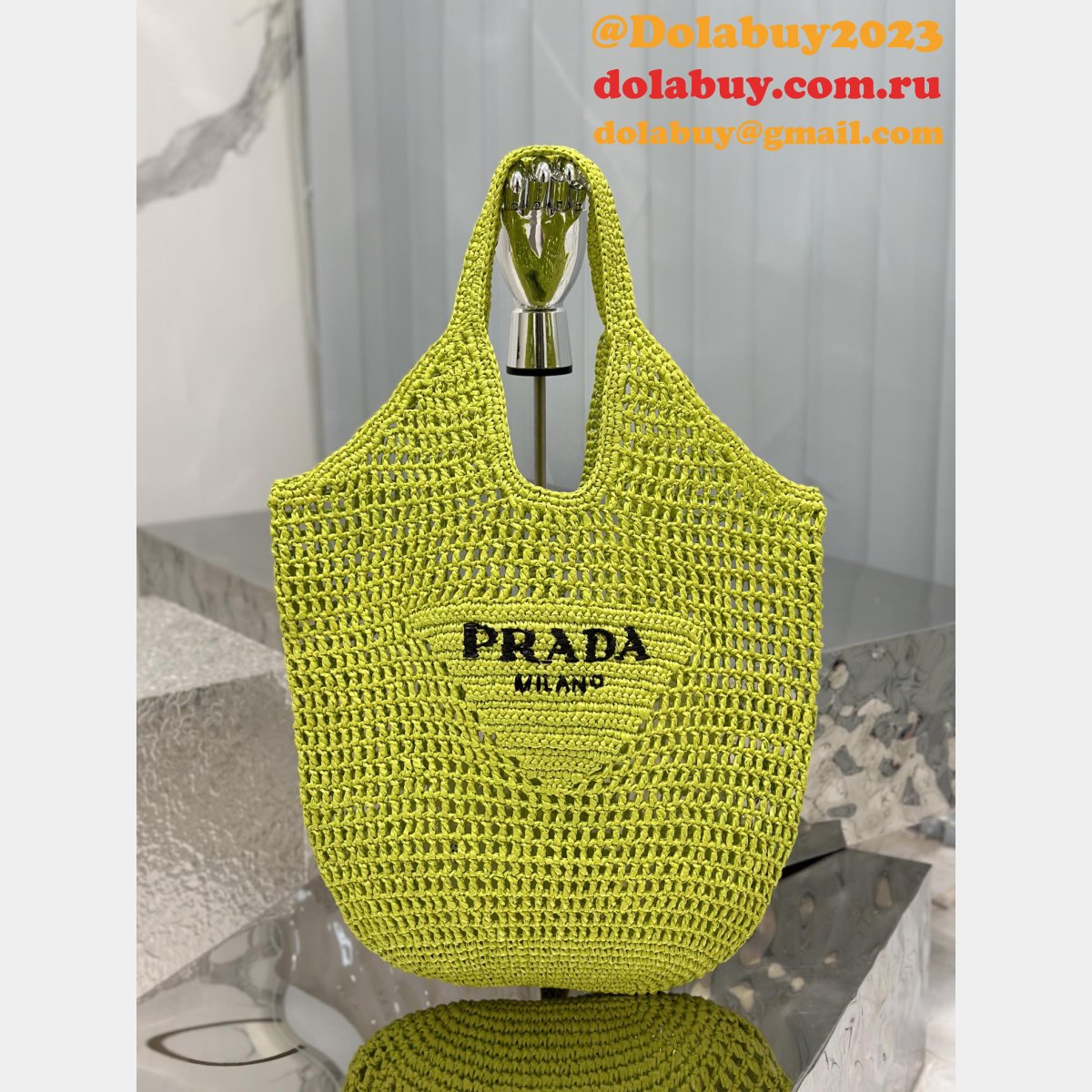 Duplicate prada raffia woven tote bag large 1BG424