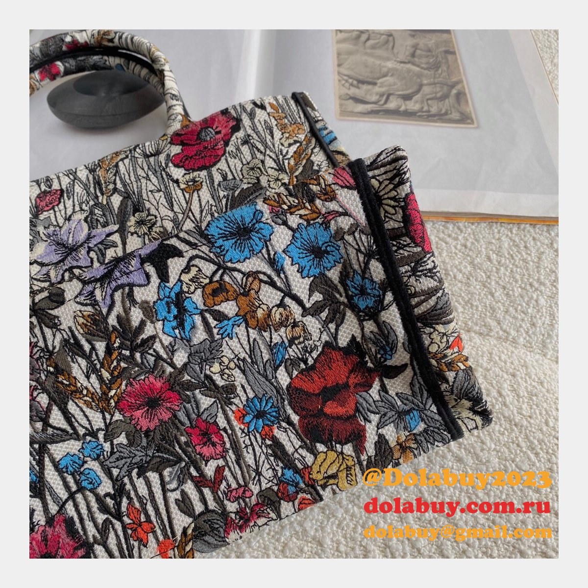 High Quality Dior Book Tote Rose Replica Dior Oblique Embroidery