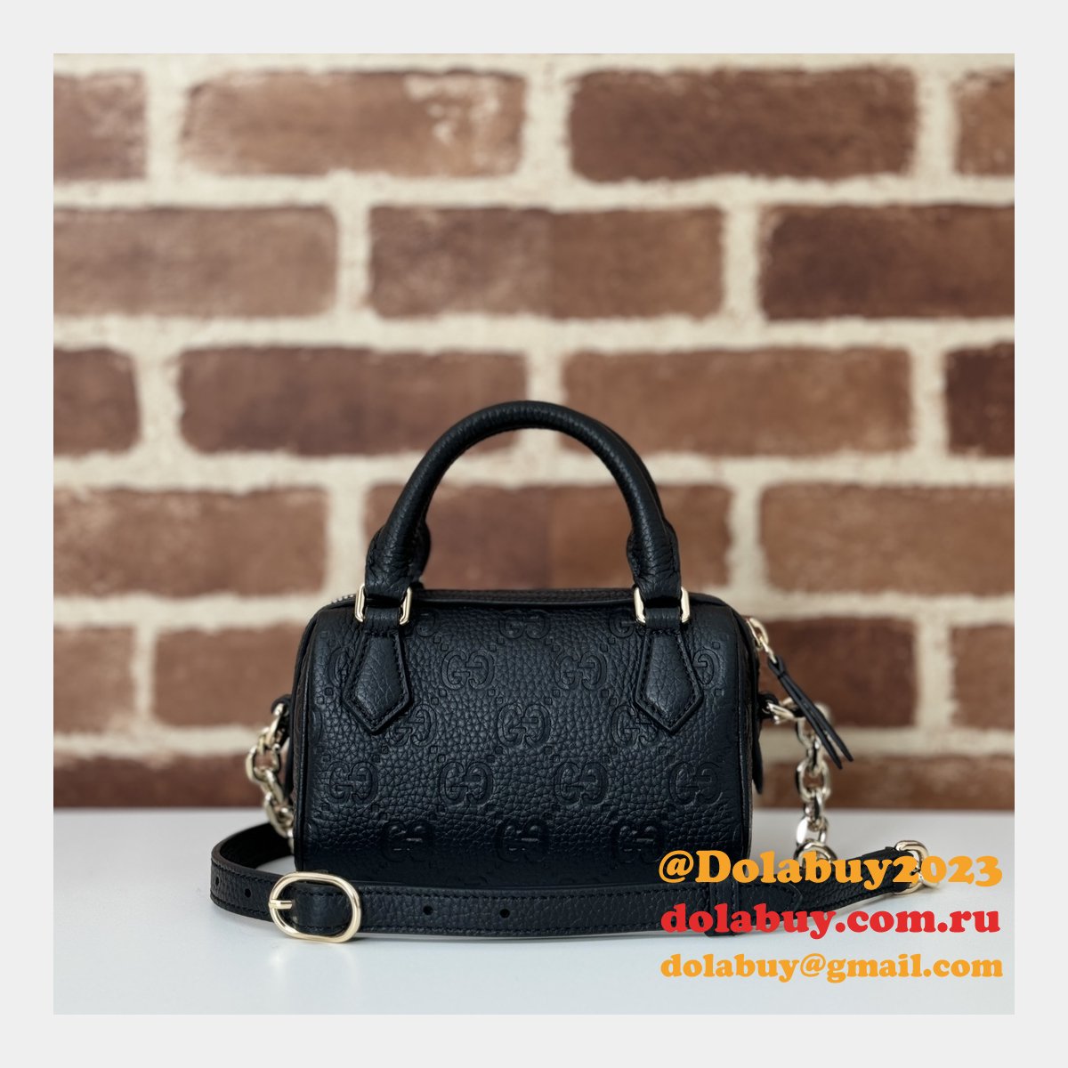 Gucci Duplicate GG Emblem Super Top Handle Cheap 815256 Black Bag