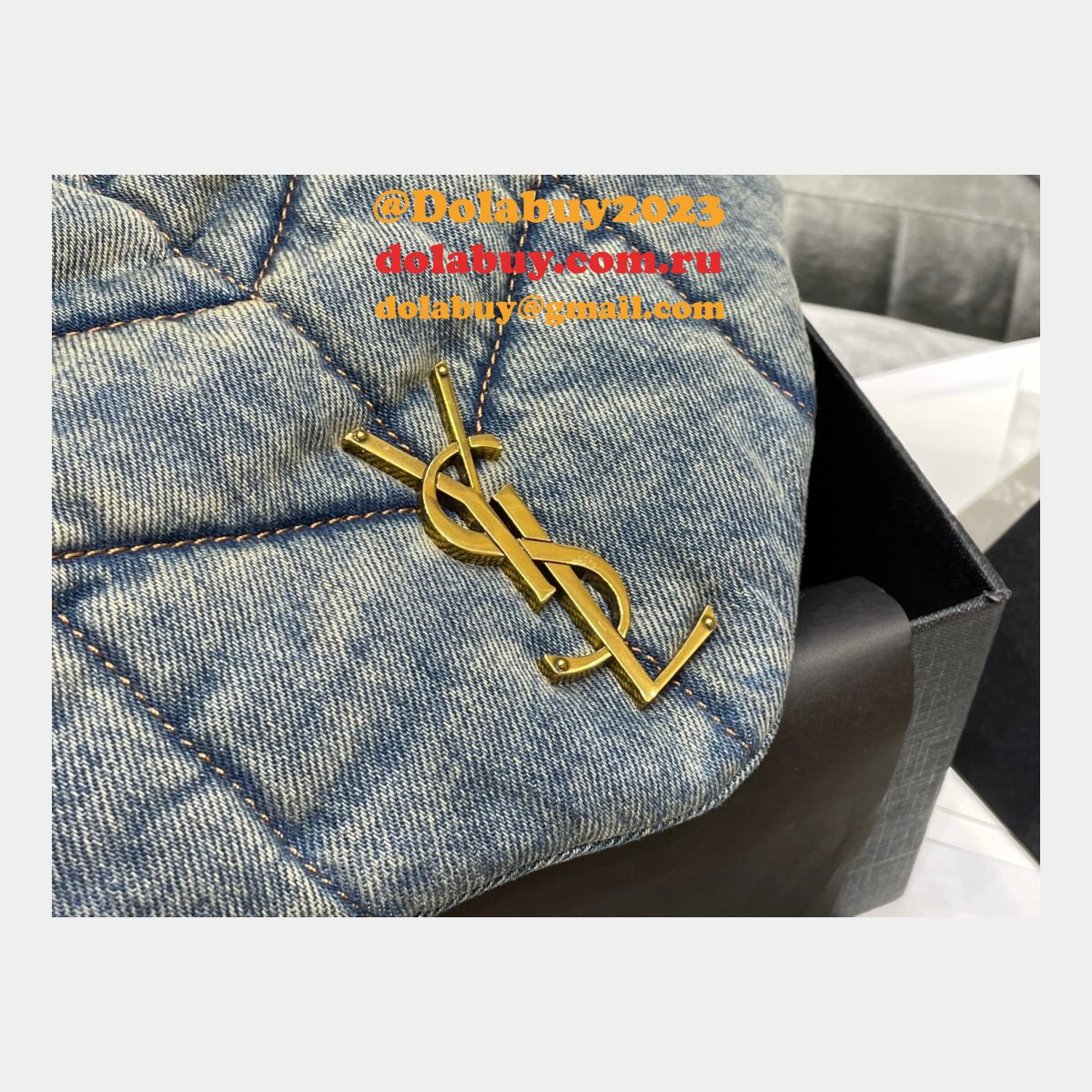 Saint Laurent Cheap Toy Loulou Puffer Matelassé Denim Bag