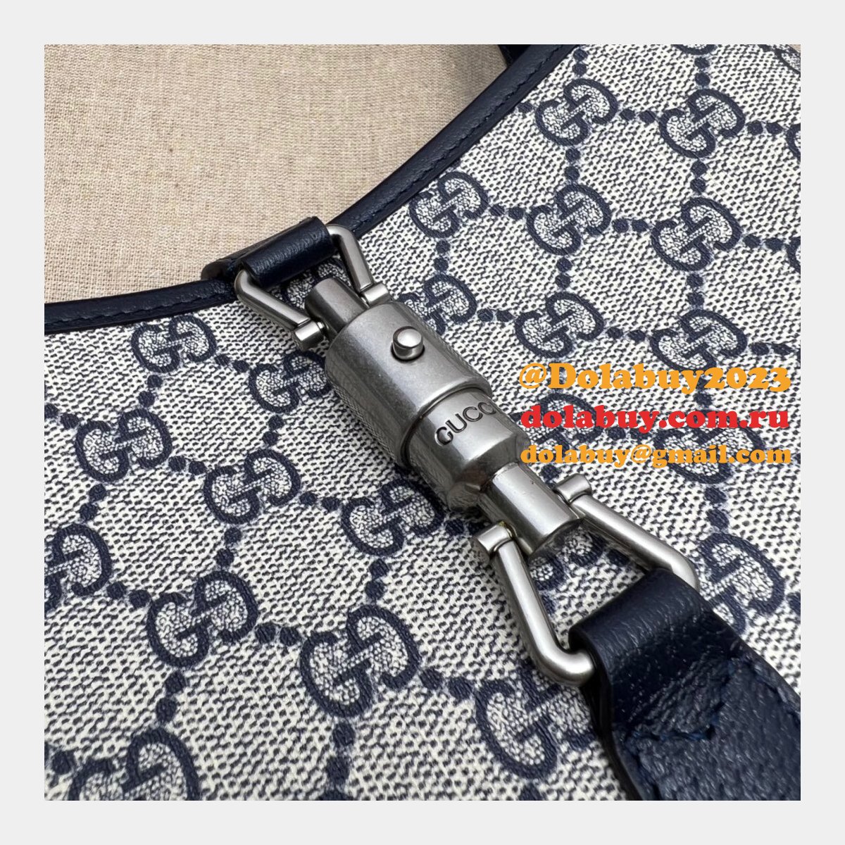 Gucci Wholesale Jackie 1961 small shoulder bag 678843 Beige and blue