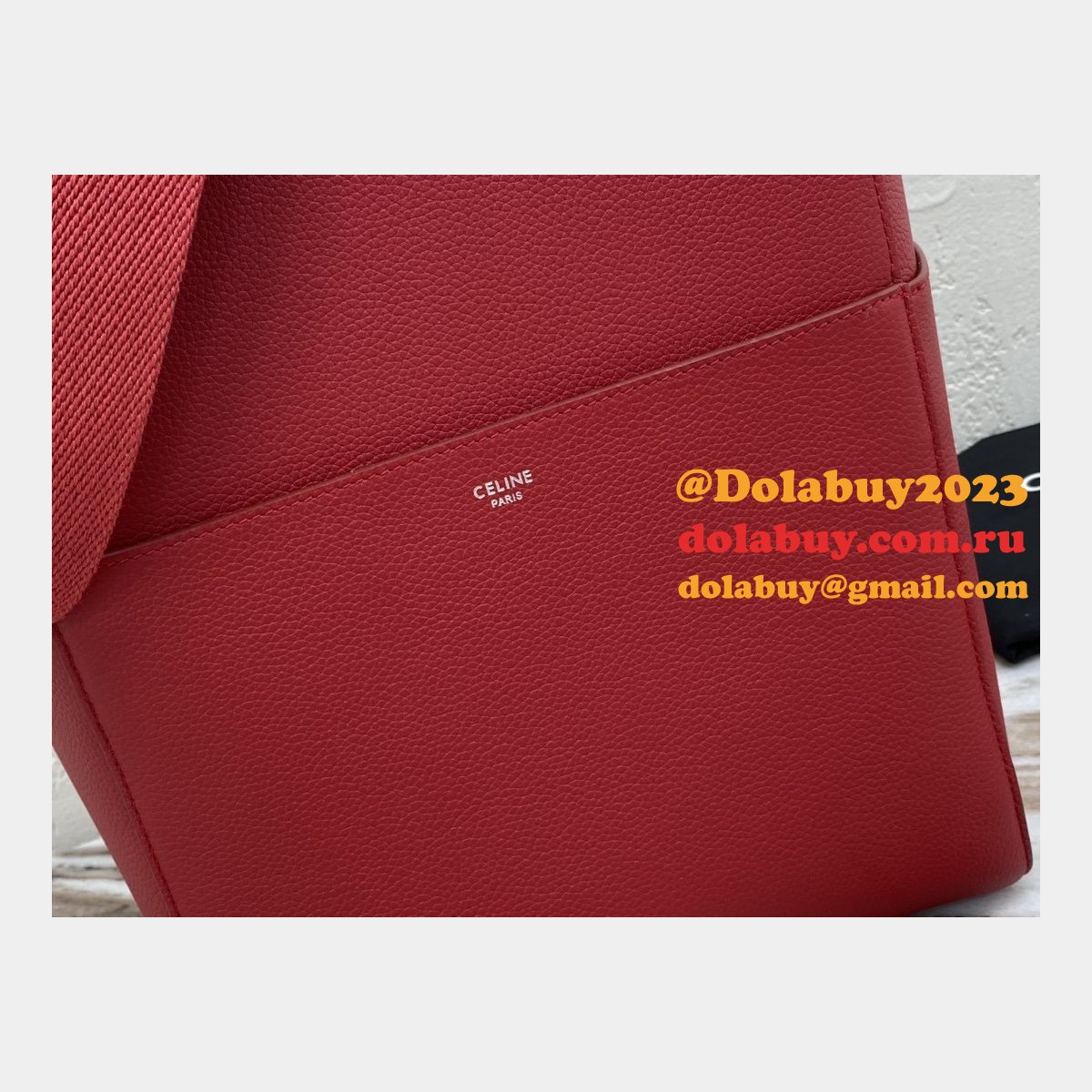 Discount Celine Sangle Seau Bucket Bag Red Calfskin