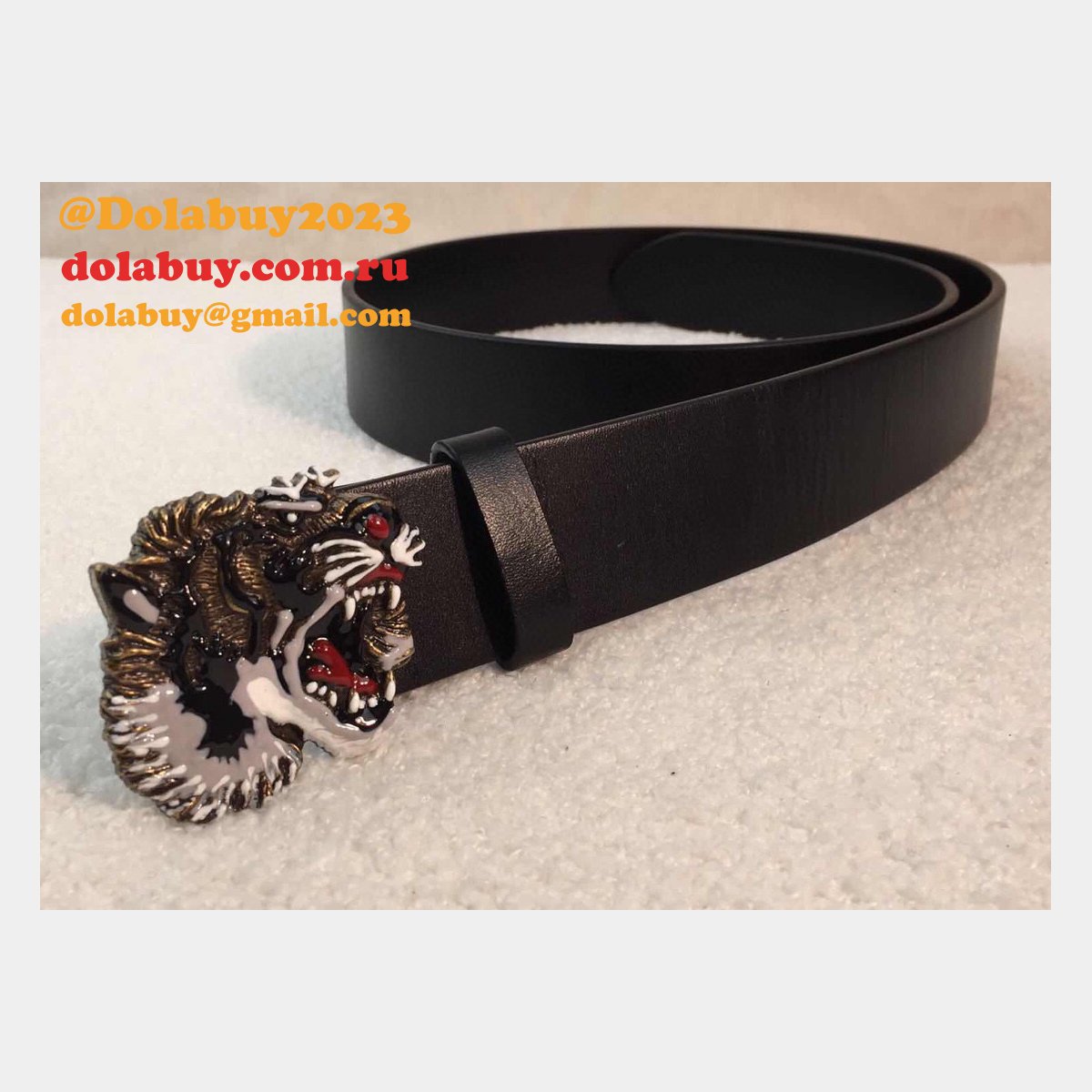 G*u*i replica leather belt with tiger buckle black