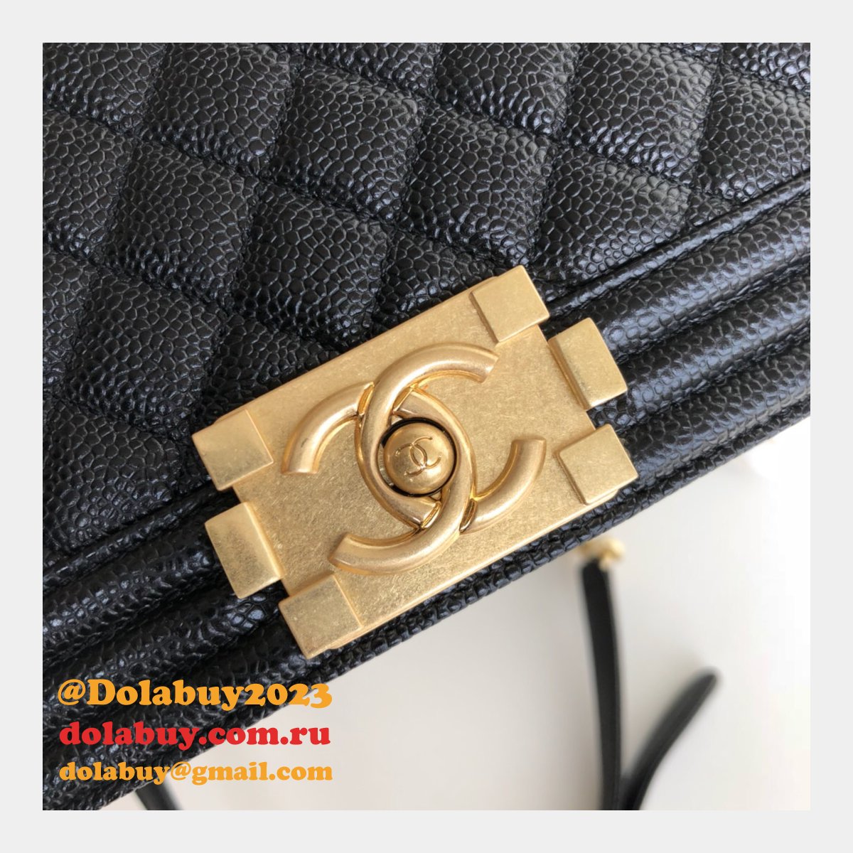 AAA+ CC Le Boy Luxury Replica Black Bags Caviar 25cm