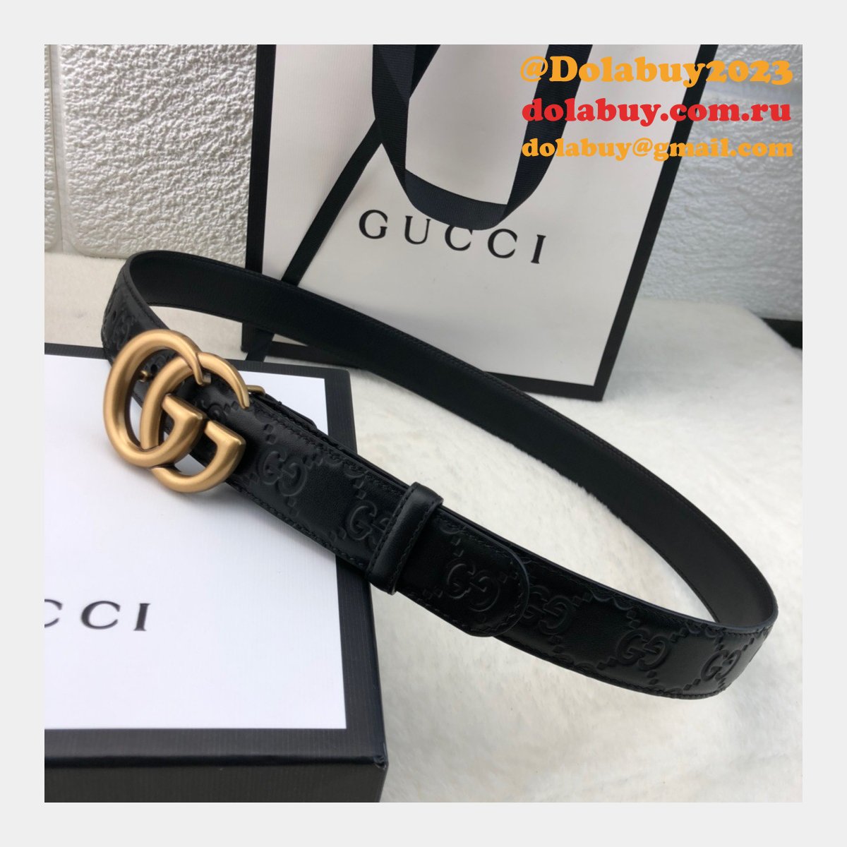 Copy Gucci Perfect Leather 7 Star 3.0cm Belts Black