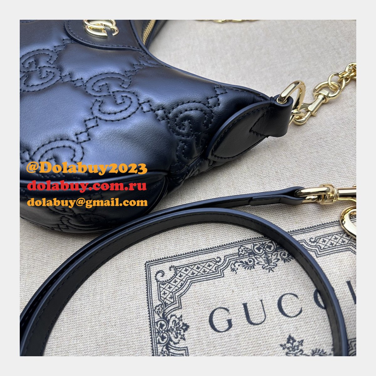 G*u*i 1:1 mirror 739736 gg matelassé designer black/pink bag