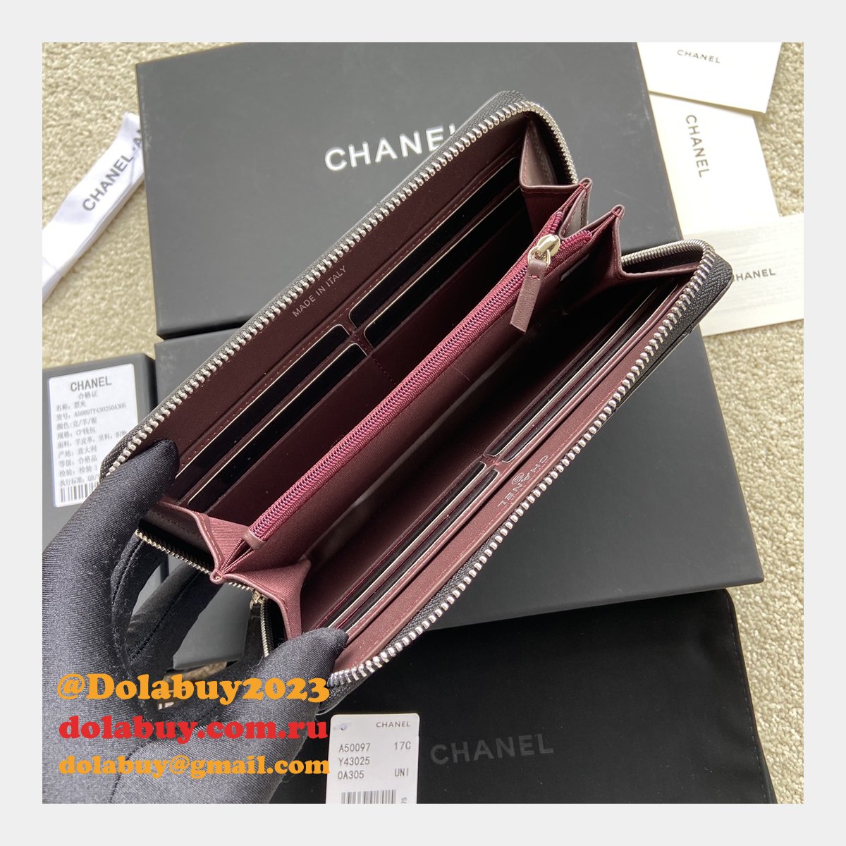 Best CC Leather Matelasse Round Zipper Long Wallet A50097