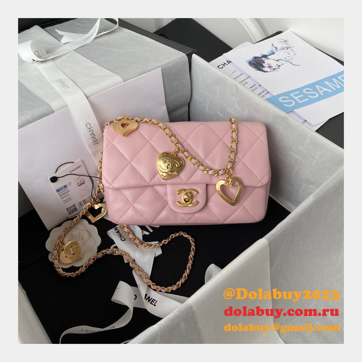 Wholesale Flap Fake AS3456 Bag Lambskin Gold-Tone Metal