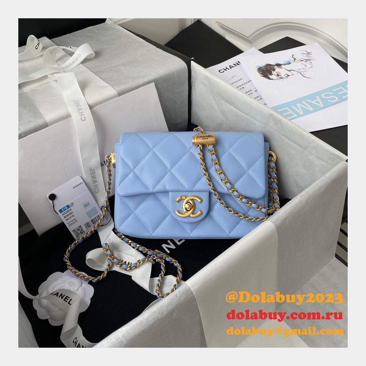 High Quality Designer Replica Mini AS2855 Flap Bag Iridescent Grained Calfskin & Gold-Tone Metal