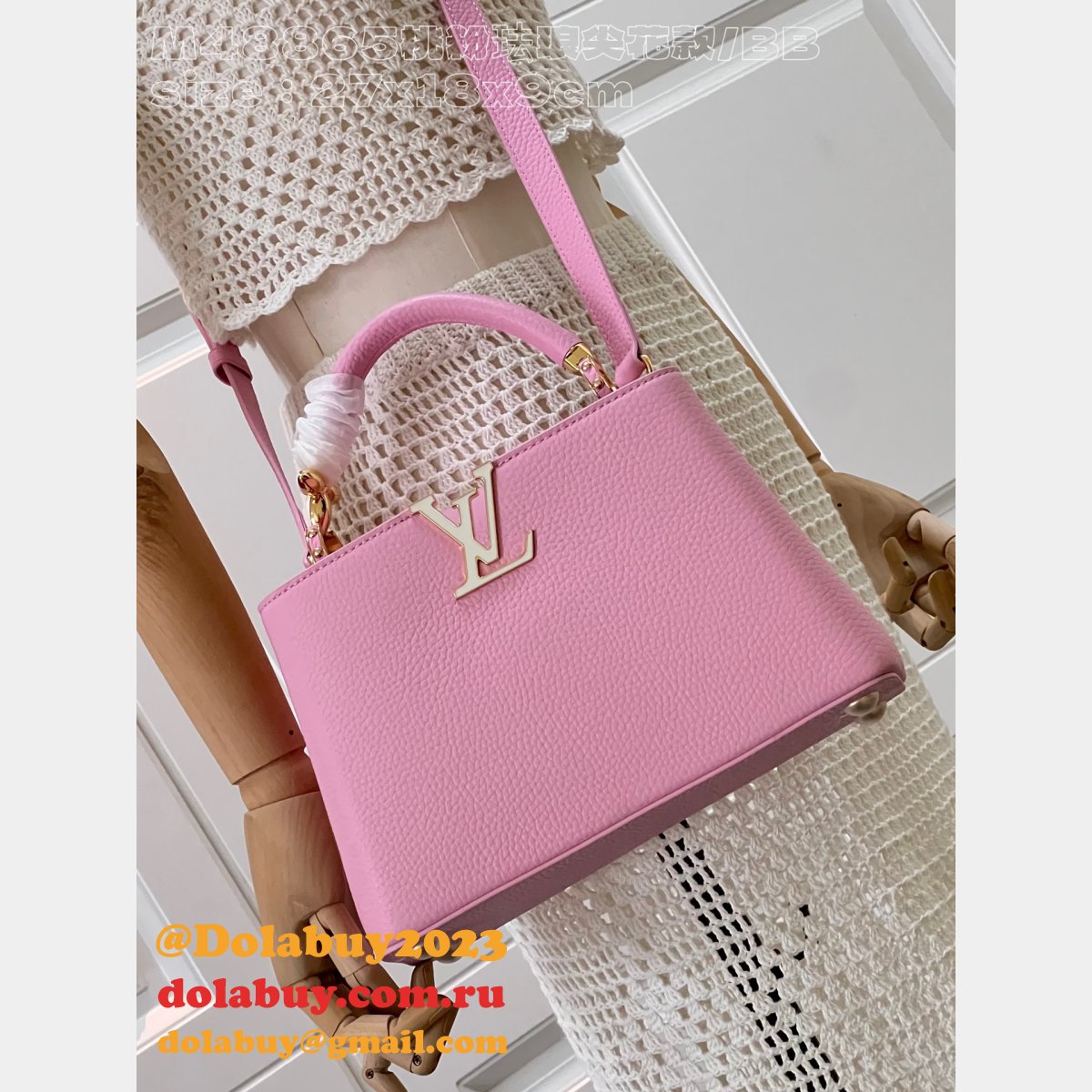 Best The Capucines Louis Vuitton Knockoff M48865 Peach Pink Enamel Tip Bag