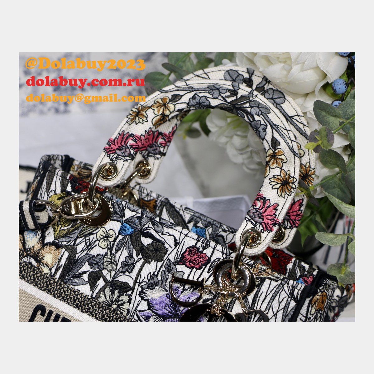Lady D-Lite Bag Multicolor Lady Dior 24cm Replica Paisley Embroidery