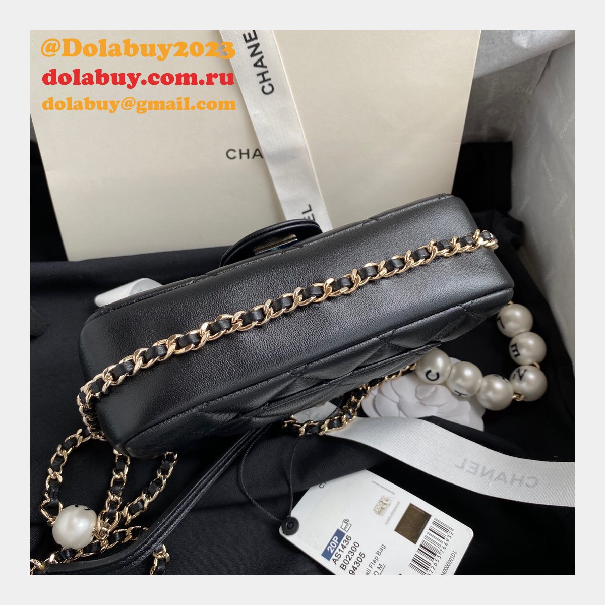 CC Replica Pearl CF Classic Flap 18cm Black/White Bags
