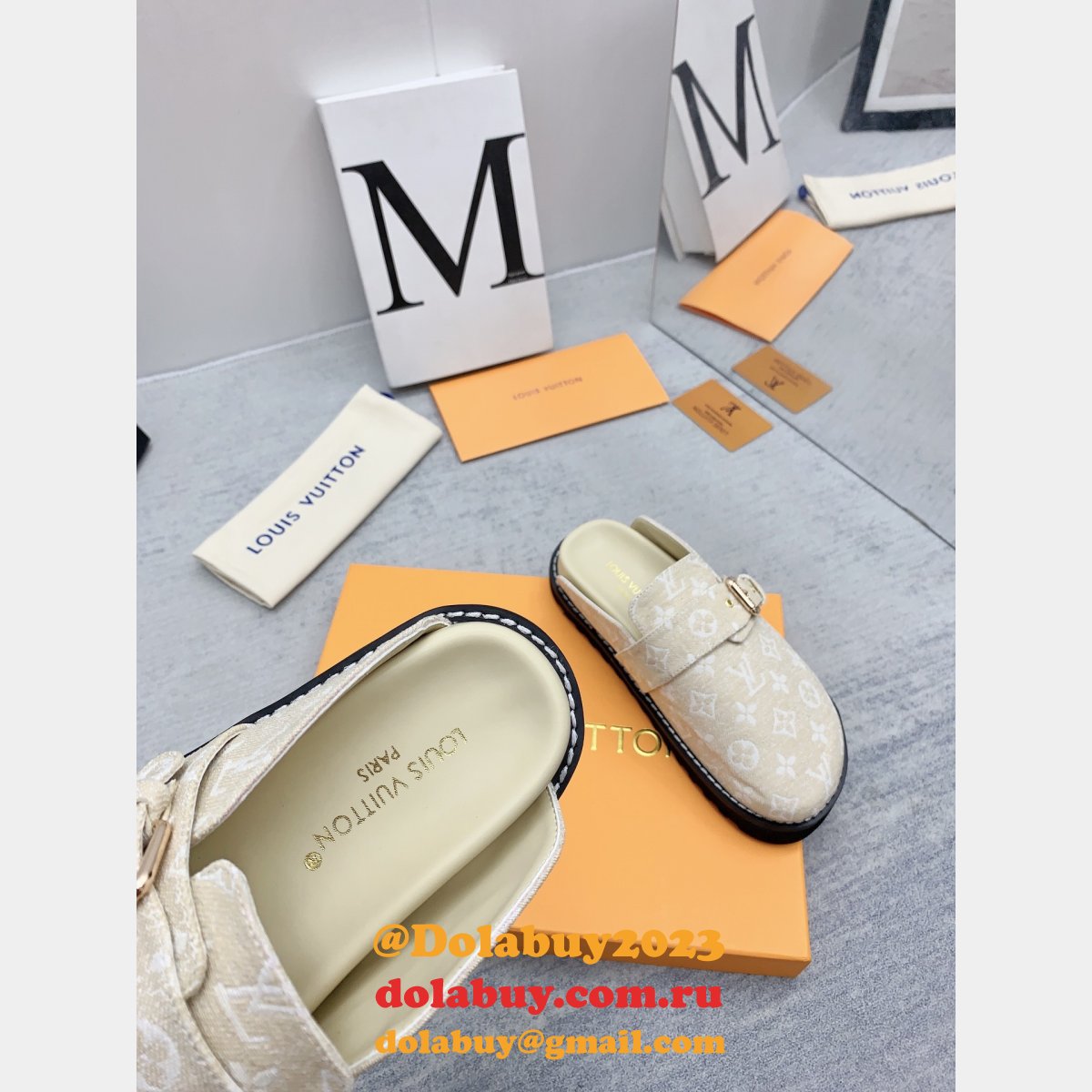 Outlet Replica Louis Vuitton Baotou Drag men Shoes Dolabuy