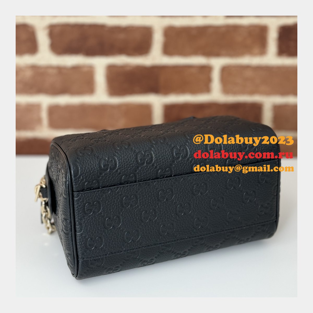 Gucci Luxury GG Emblem Boston Top Handle 815255 Black Knockoff Bag