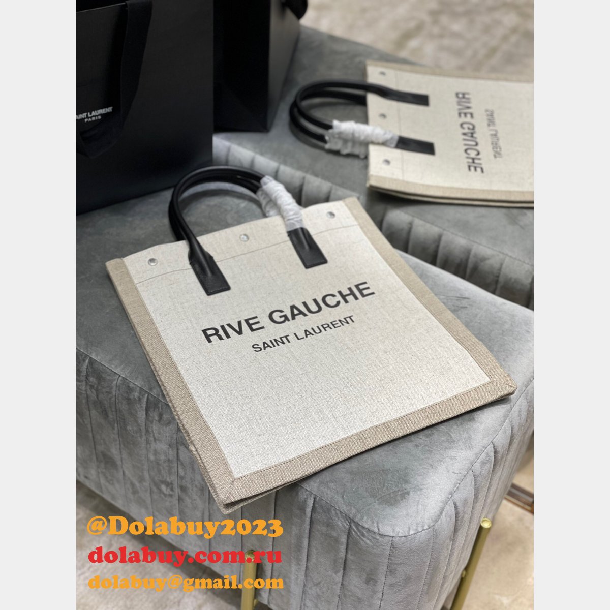 Replica YSl Designer Rive Gauche Shopping 631682 Bag In Linen and Cotton Handbags