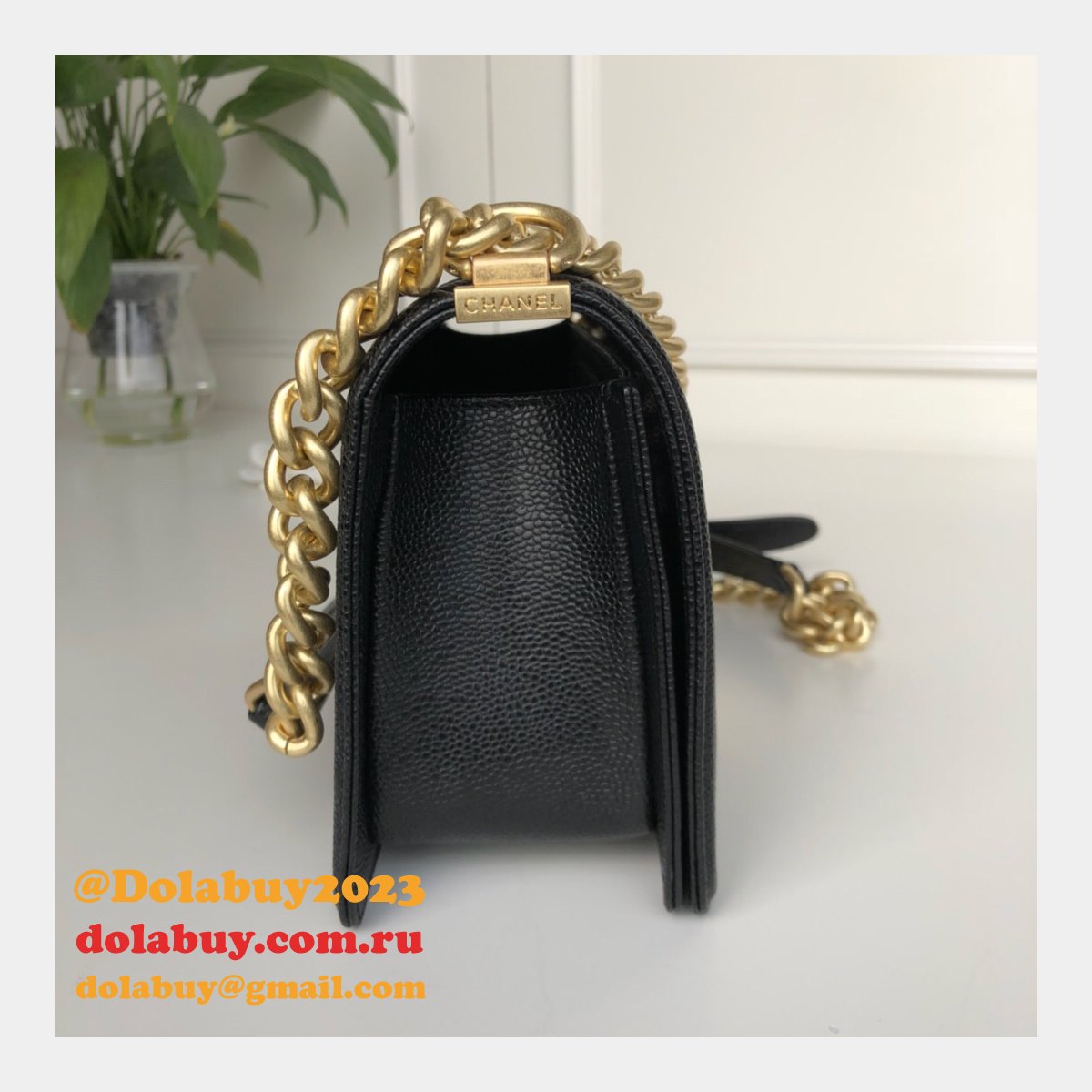 AAA+ CC Le Boy Luxury Replica Black Bags Caviar 25cm