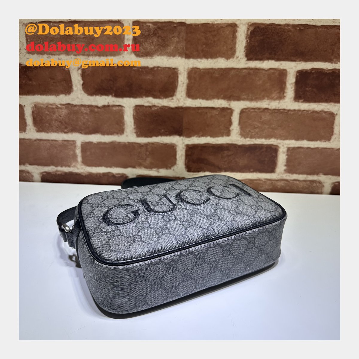 high fashion G*u*i 768391 shoulder grey and black replica bag