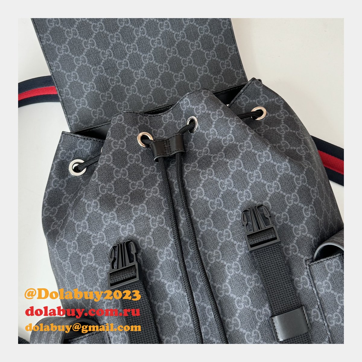 Gucci Men 792080 GG Designer Replicas Backpack In Black GG Supreme