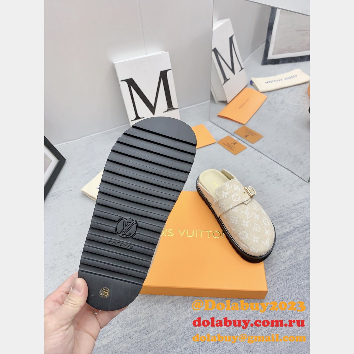 Outlet Replica Louis Vuitton Baotou Drag men Shoes Dolabuy