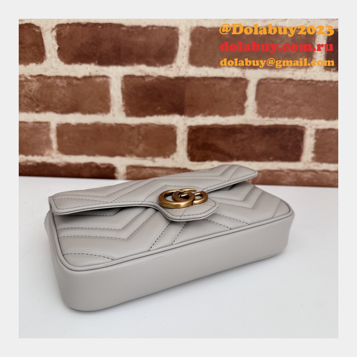 Designer Crossbody Gucci Copy 751526 GG Marmont Light-Grey Bag
