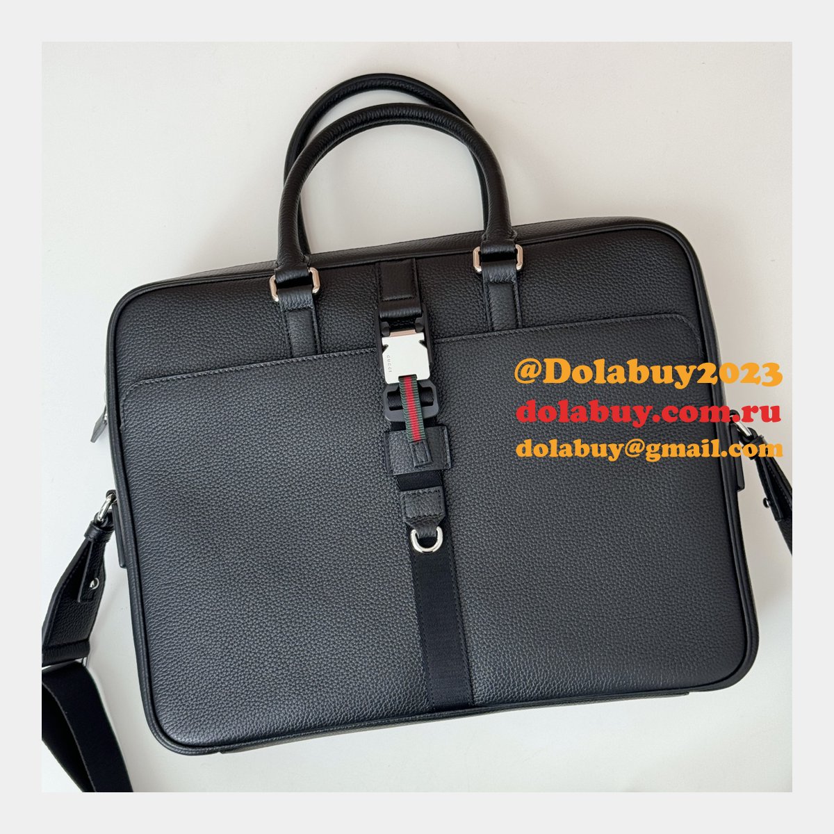 Gucci Copy Business Mens Medium Briefcase Web Black 816757 Bag