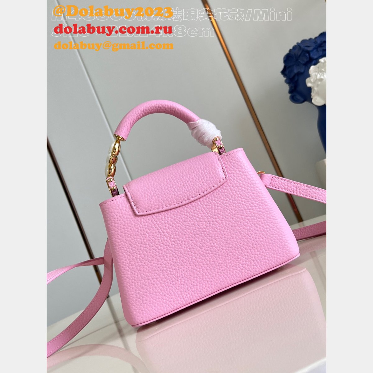 Best The Capucines Louis Vuitton Knockoff M48865 Peach Pink Enamel Tip Bag