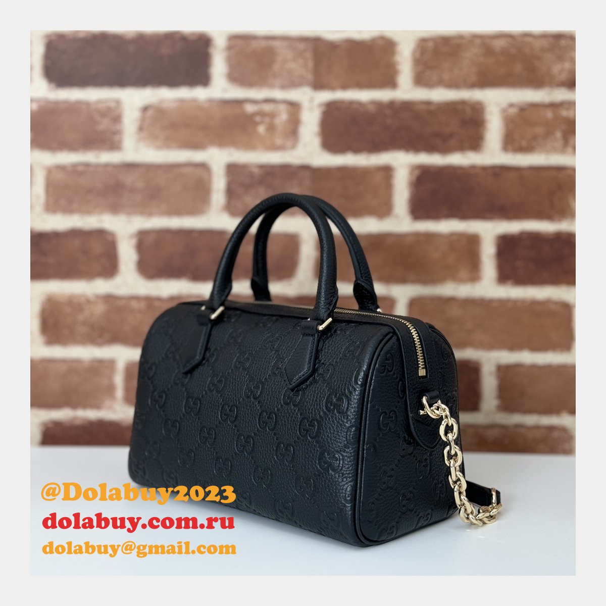Gucci Luxury GG Emblem Boston Top Handle 815255 Black Knockoff Bag