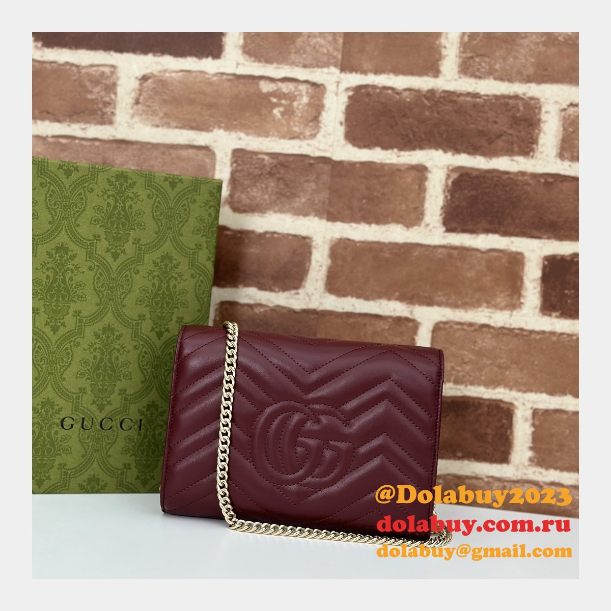 Gucci Fake GG Marmont Chain Wallets 474575 Red Bag