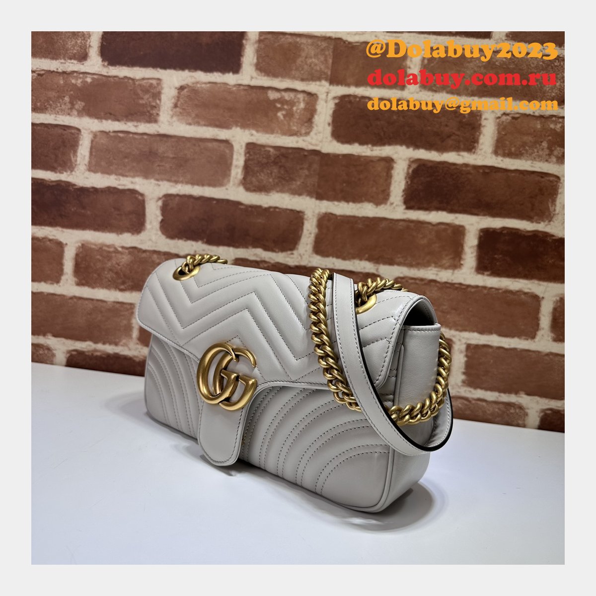 Top Gucci Grey Matelassé GG Marmont Small Shoulder 443497 Knockoff Bag
