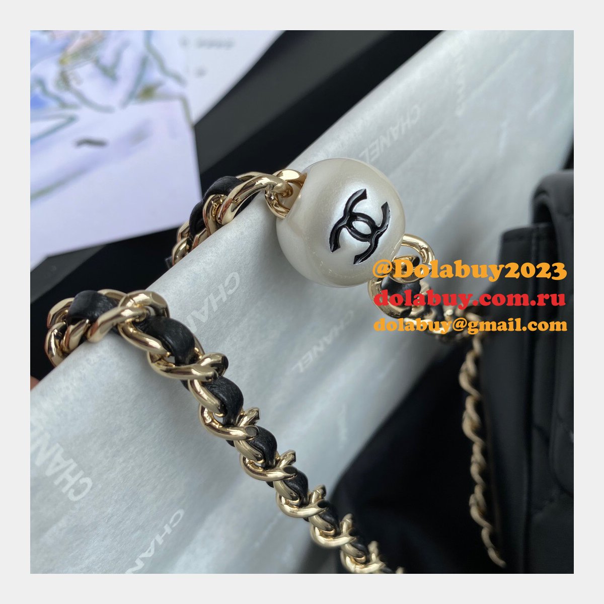 CC Replica Pearl CF Classic Flap 18cm Black/White Bags