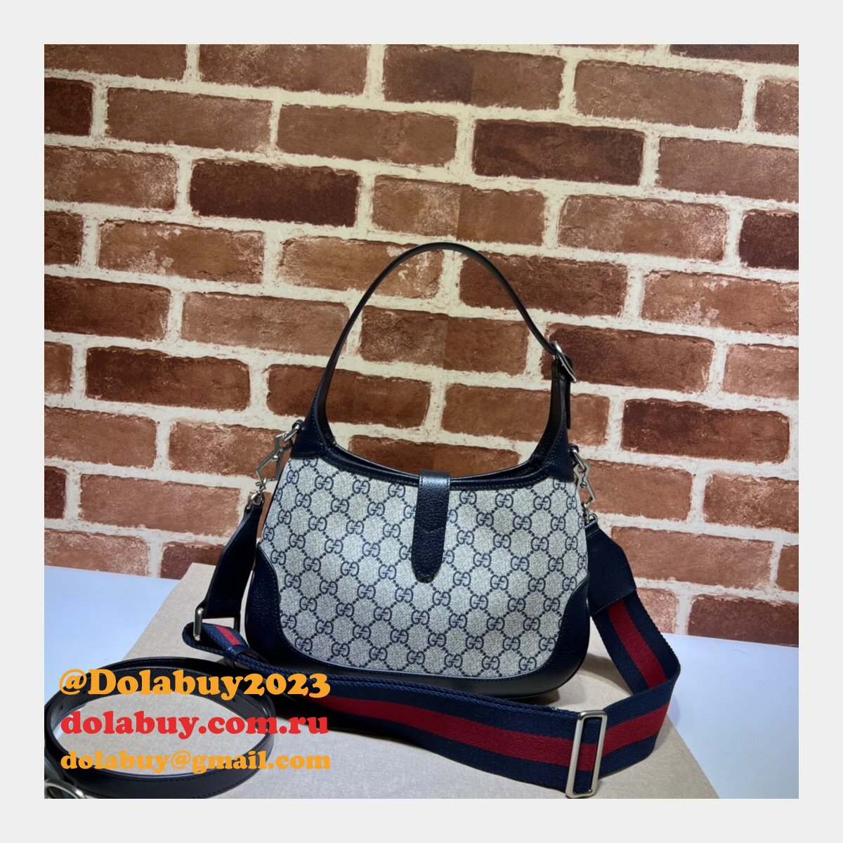 Gucci Wholesale Jackie 1961 small shoulder bag 678843 Beige and blue